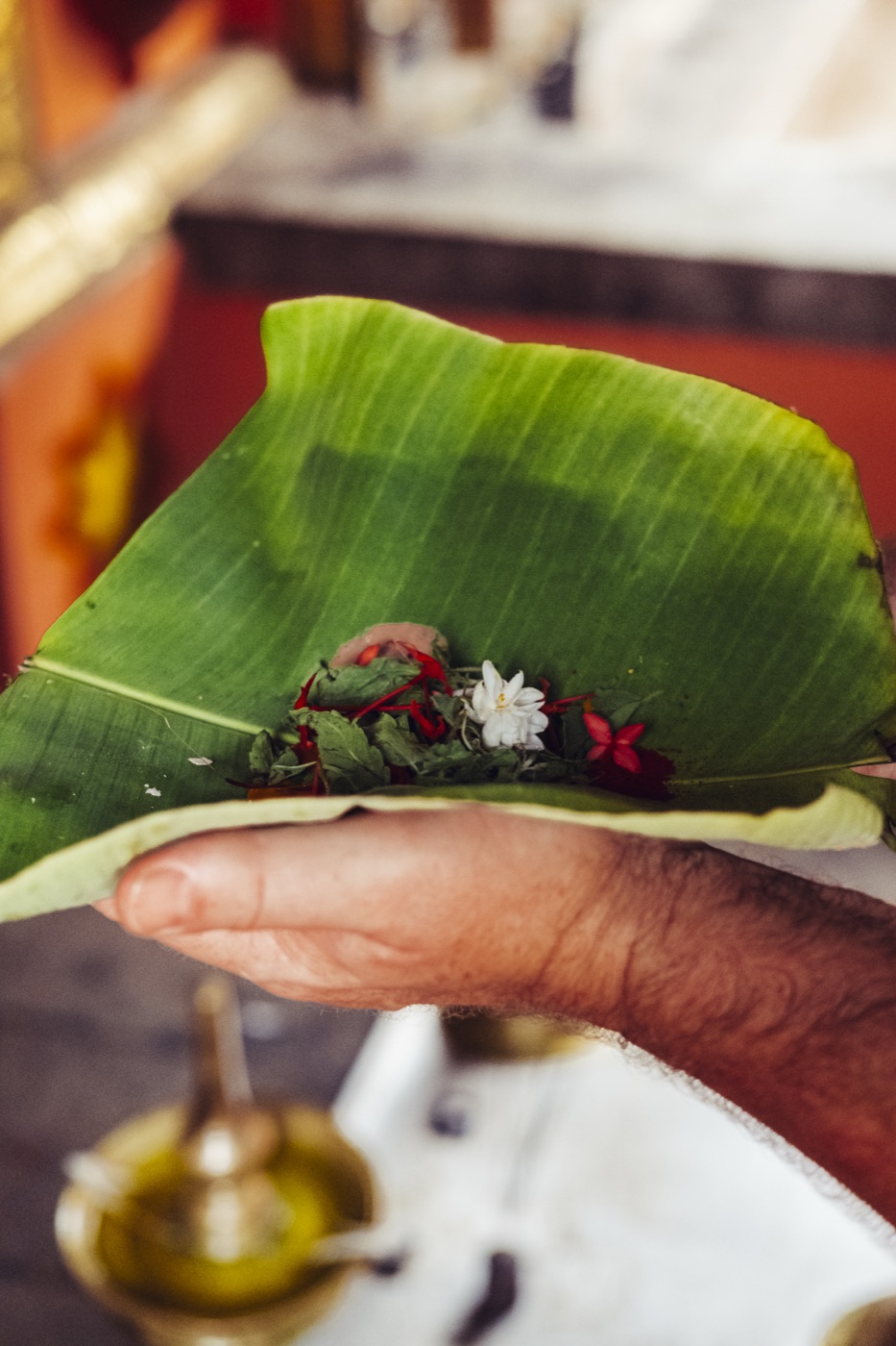 A banana-leaf offering