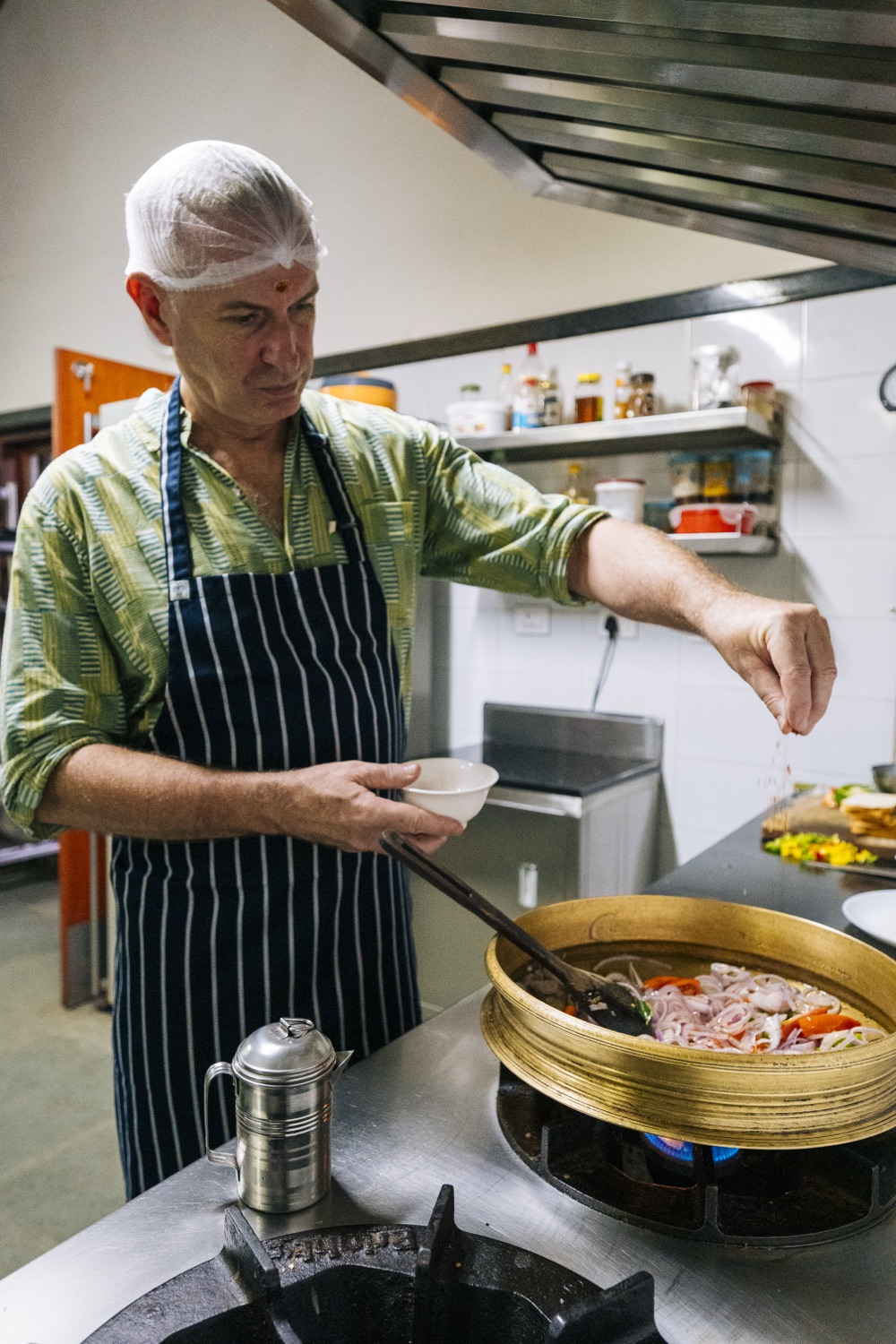 Plating a dish with the estate chef
