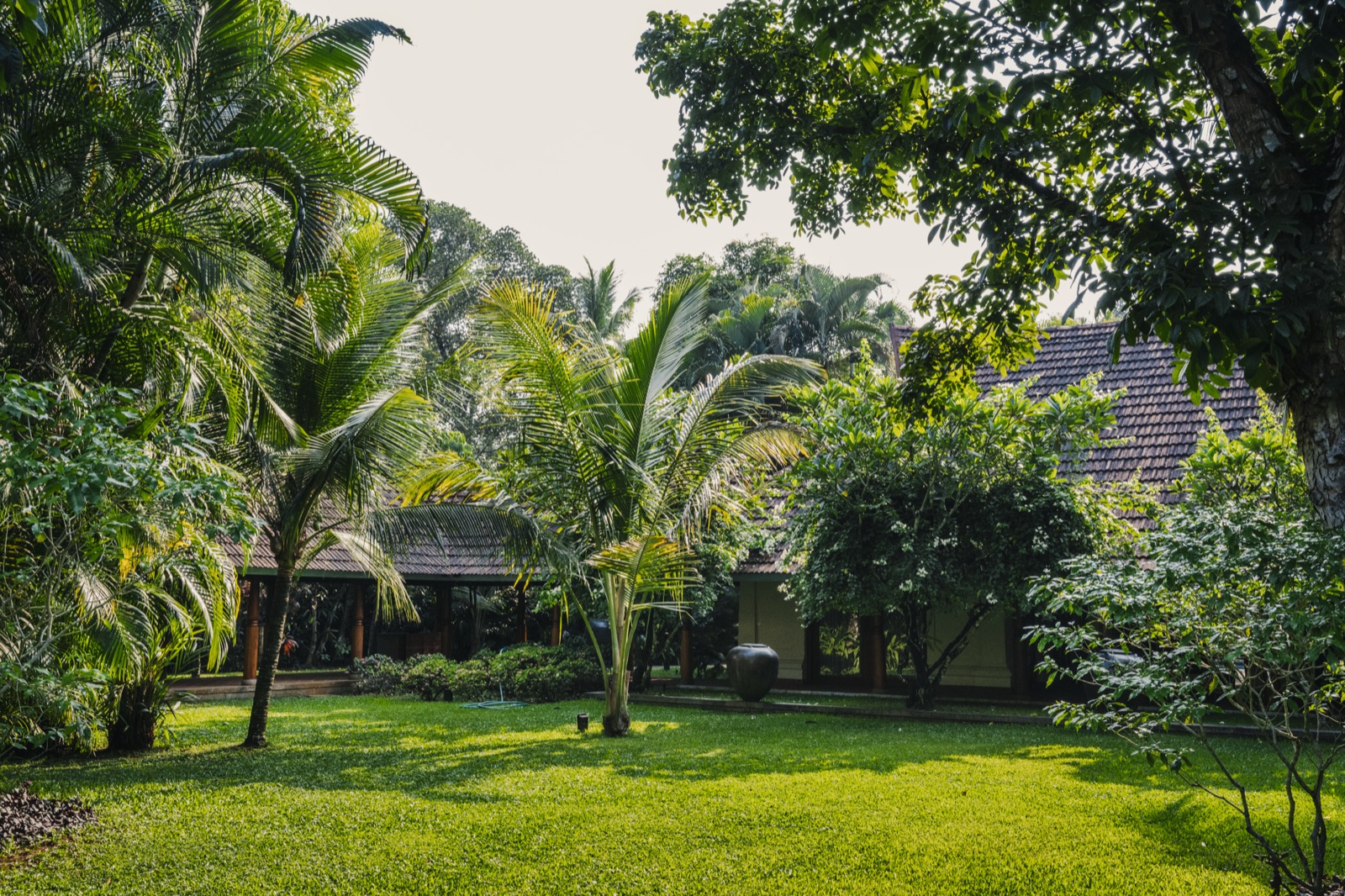 The garden and tiled roofs beyond the Ganesh room