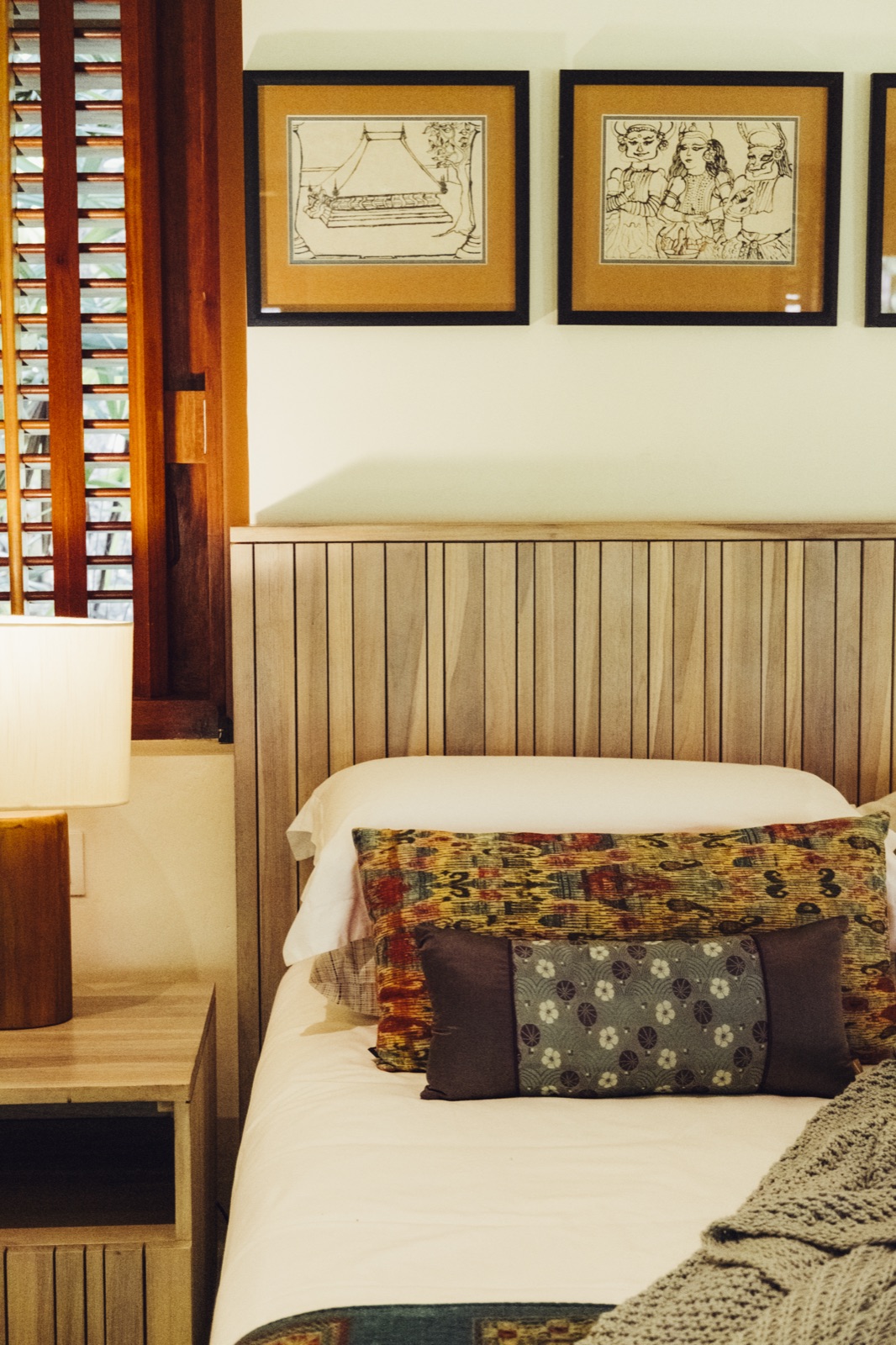 A corner of the Hanuman room with framed drawings