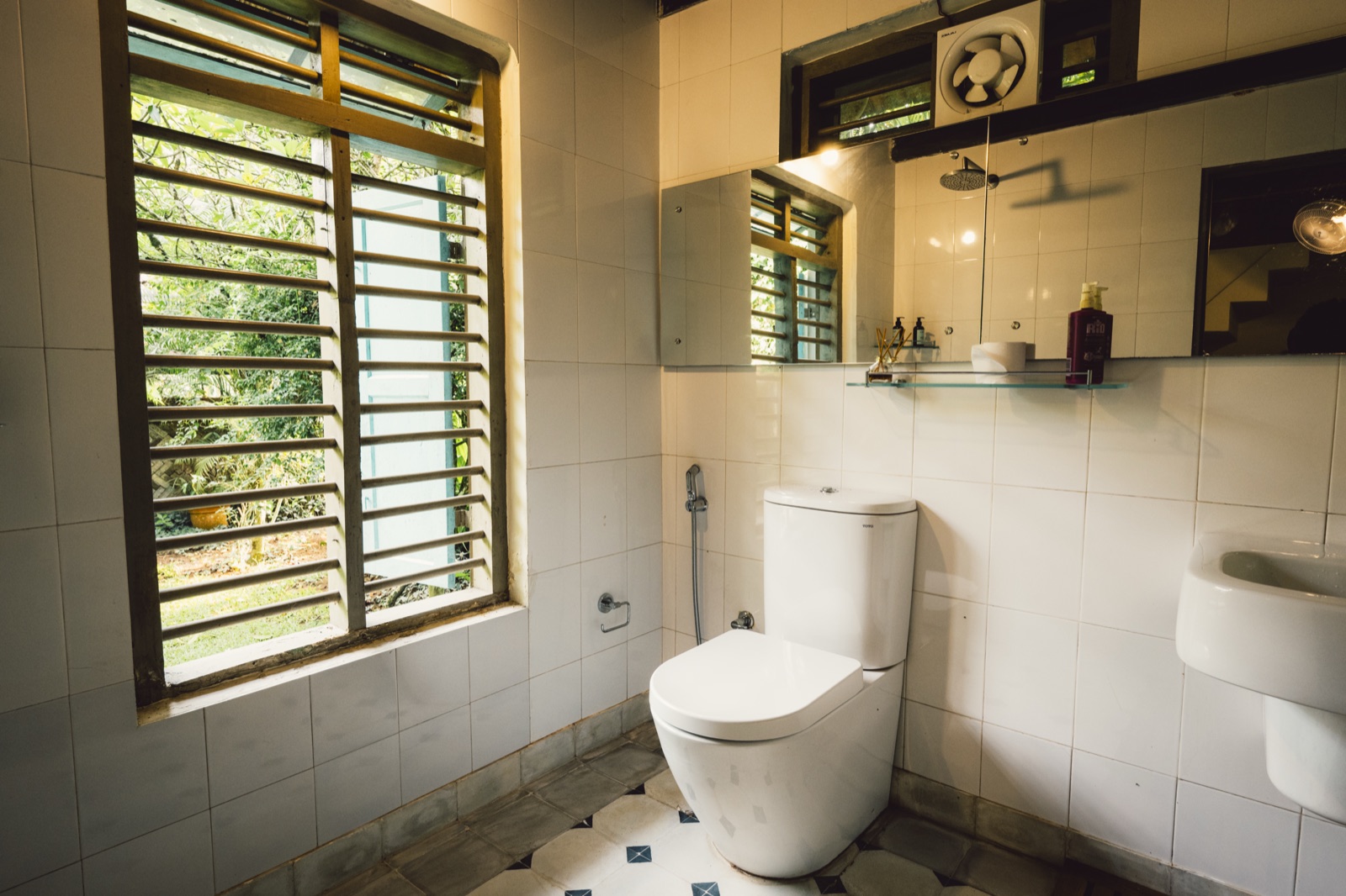 The Radha bathroom downstairs, with a garden window